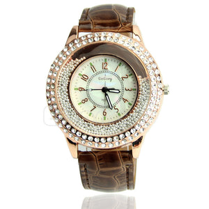 Women's Designer Crystal Venetian Quartz Watch - Coffee -  - 1