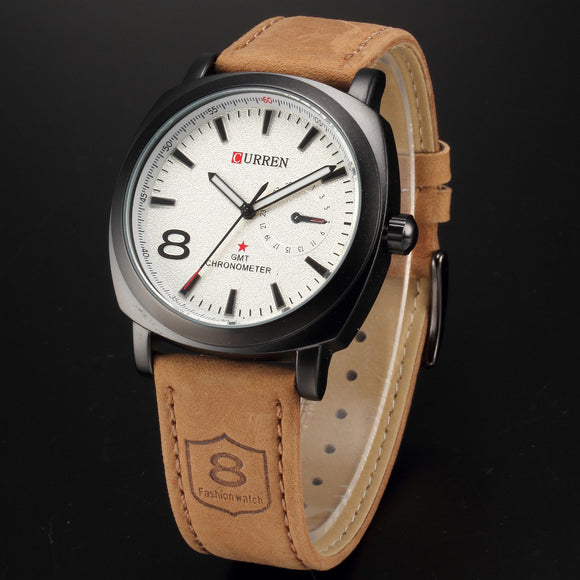 Men's OUTDOORSMAN Survival Leather Strap Quartz Watch - White Face -  - 1
