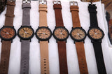Men's Wooden Grain Face Quartz Watch w/ Leather Strap - Black - Thirsty Buyer - 2